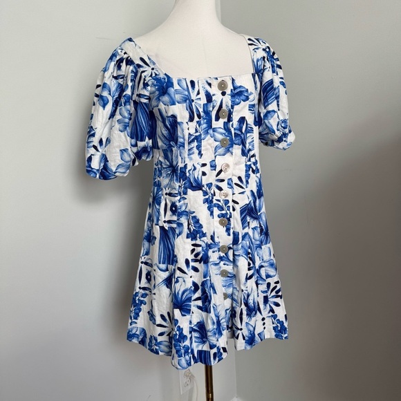 NWOT House of Harlow 1960 Blue Floral Puff Sleeve Off-Shoulder Mini Dress 2 - Picture 5 of 10